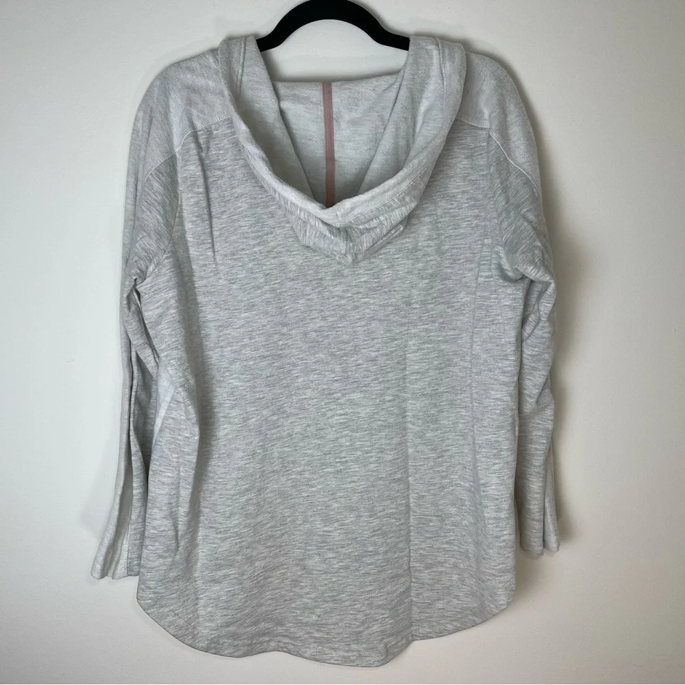 Dressbarn Sunday | Oatmeal V-Neck Hooded Sweatshirt With Floral Embroidery | XL - Picture 2 of 12